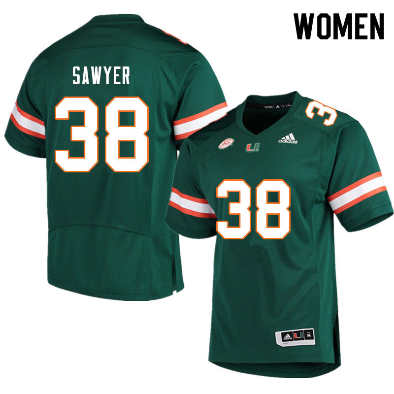 Women #38 Shane Sawyer Miami Hurricanes College Football Jerseys Sale-Green